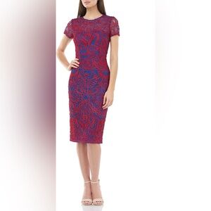 NWT JS Collections Soutache Chiffon Cocktail Dress Red And Blue Size 12